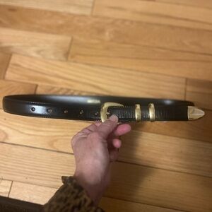 Aritzia Black Leather Belt with Gold Buckle